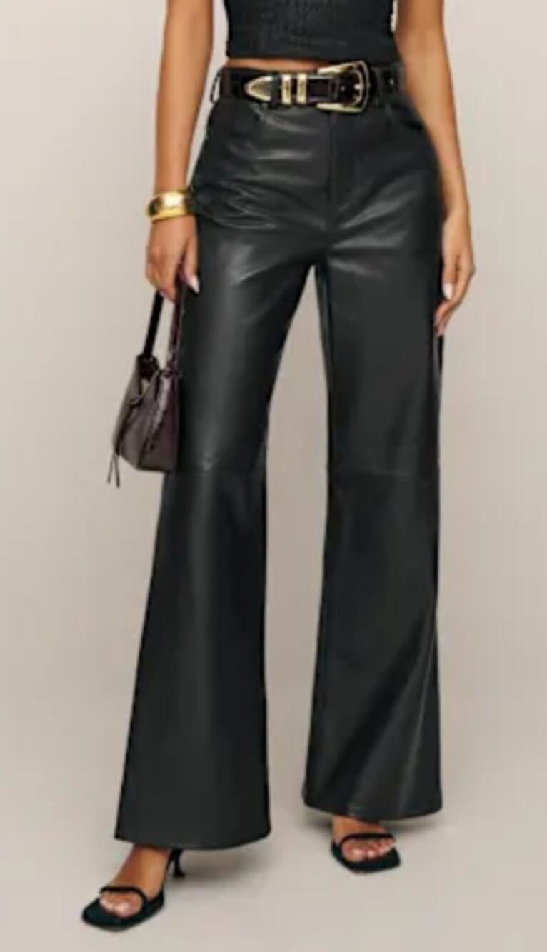 New Reformation Veda Kennedy Wide Leg Leather Pants, Black Size 8